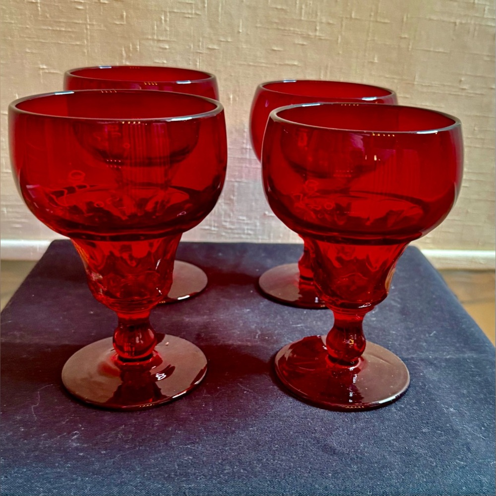 4 Fenton “Georgian Ruby” Glasses. Vintage, circa 1930s. 5.5”